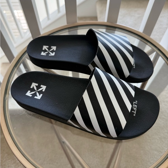 Size 9US/ 43EU - Off-White Black & White Diagonal Stripe Slide Sandals main image 7
